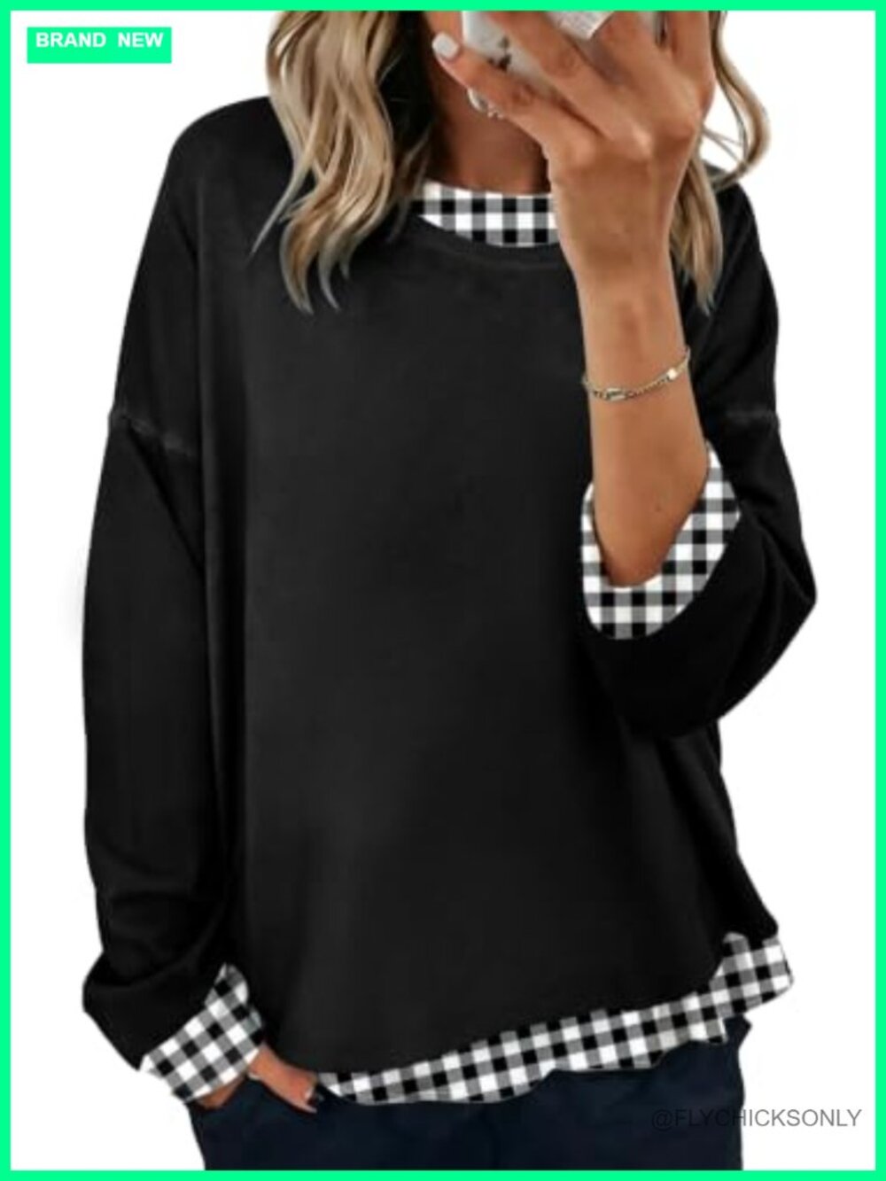 Oversized Crewneck Sweatshirt Long Sleeve Faux Layer Tunic Top